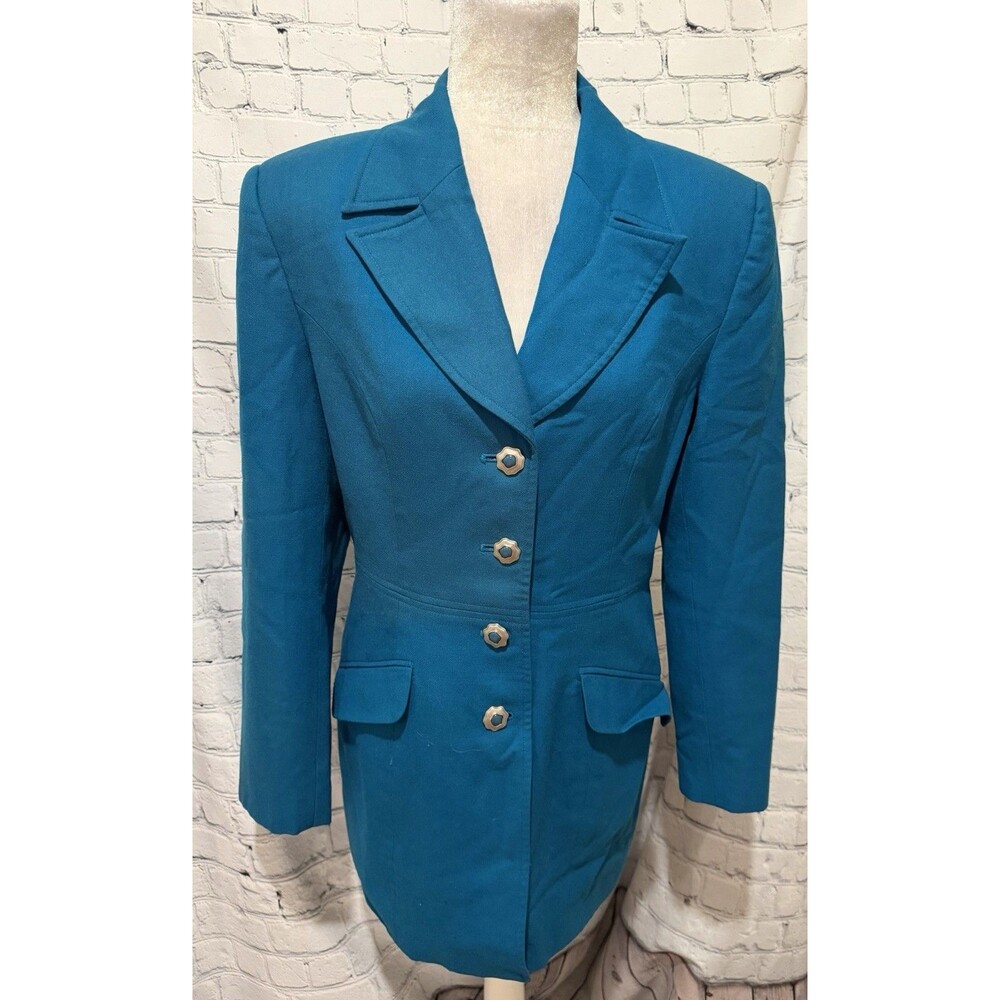 Gantos vintage 1980s or 1990s teal structured wool button blazer Size 12